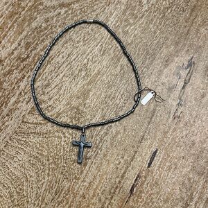 Black Beaded Cross Necklace